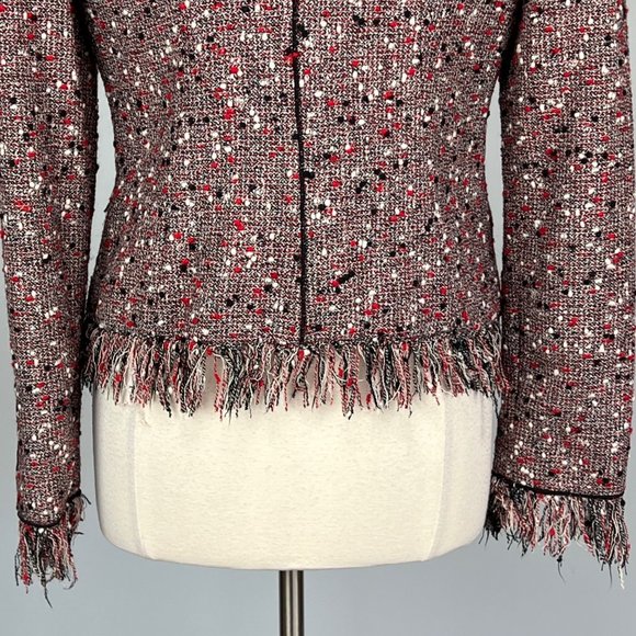 McGinn Red Bijou Tweed Fringe Blazer Wool Blend Hook Front size 8 - Picture 10 of 13